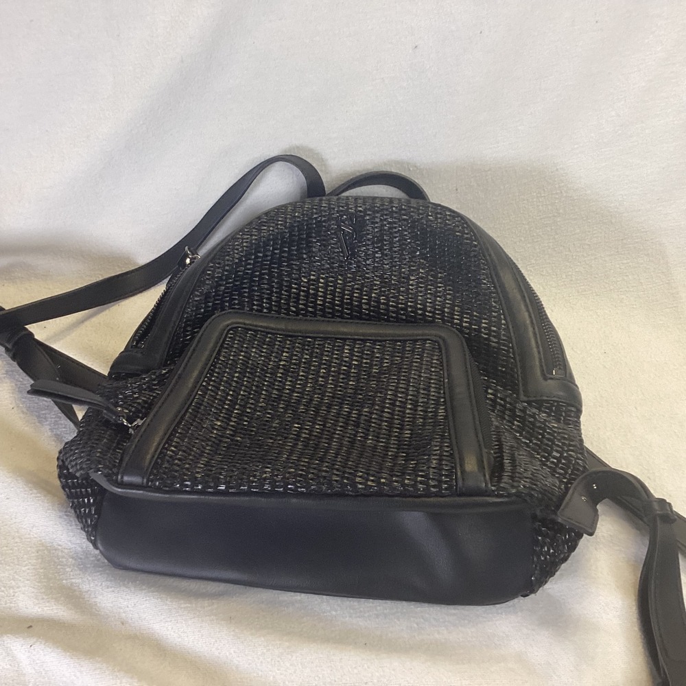 Simply Vera Vera Wang Black Woven Straw Faux Leather Mini Backpack Bag
